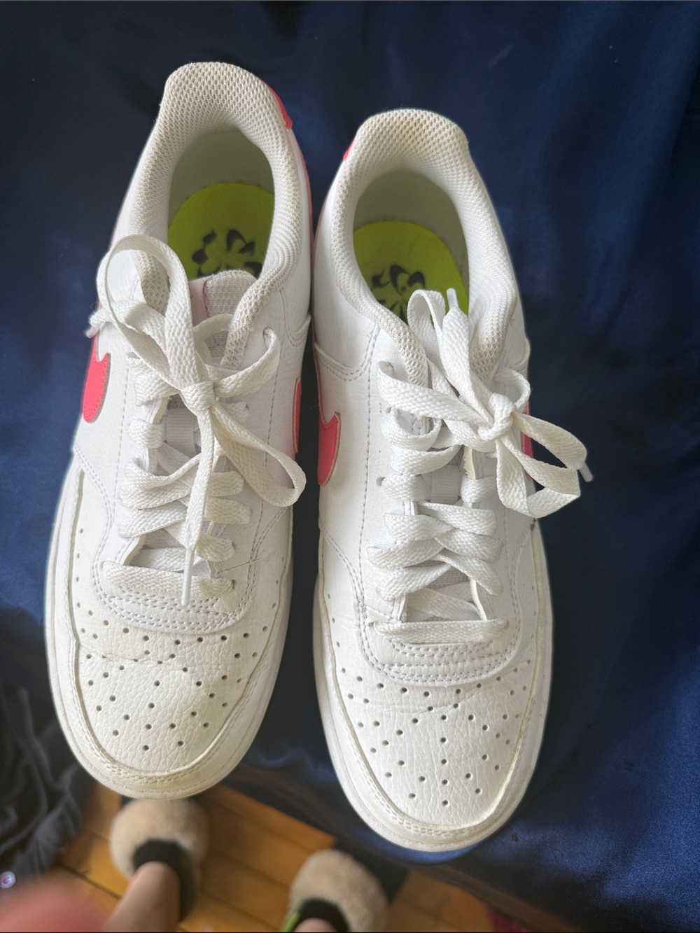 Nike Women's White Sneakers with Pink Swoosh